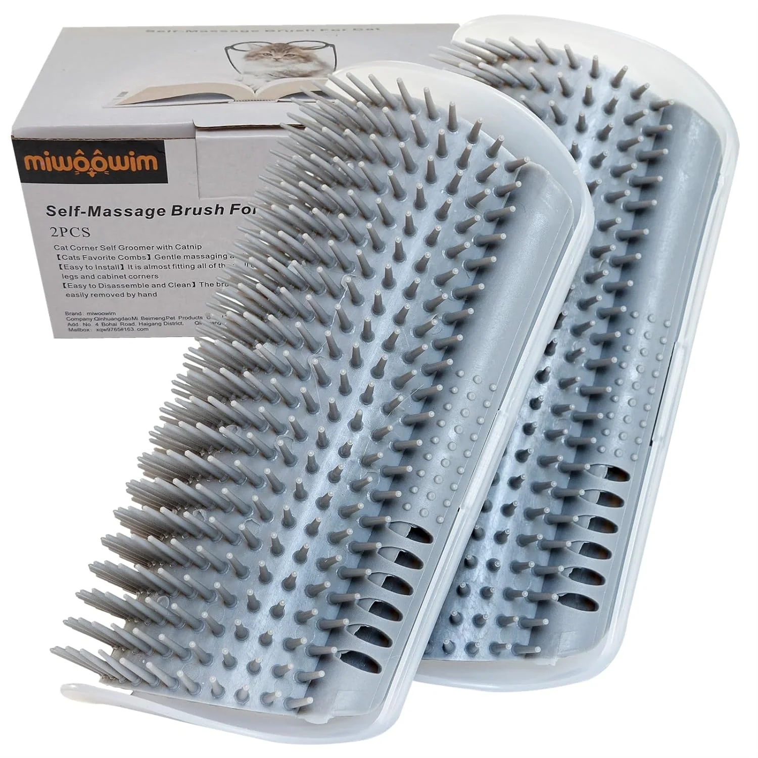 First-Class Extended 6.1 2 Pack Self Grooming Cat Brush – Wall Corner Scratcher with Massage Combs for Long and Short Fur Cats Kittens Grey Eco-Friendly