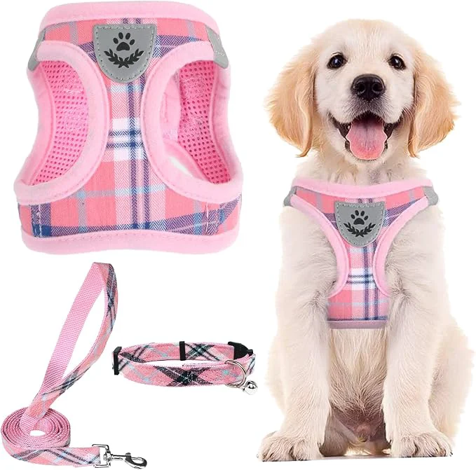 Smooth PUPTECK Adjustable Dog Harness Collar and Leash Set Step in No Pull Pet Harness User-Friendly