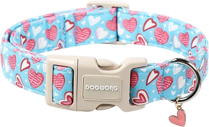 Crafted DOGWONG Blue Heart Dog Collar Cute Valentine Collar Valentine’s Day Dog Collar Stylish