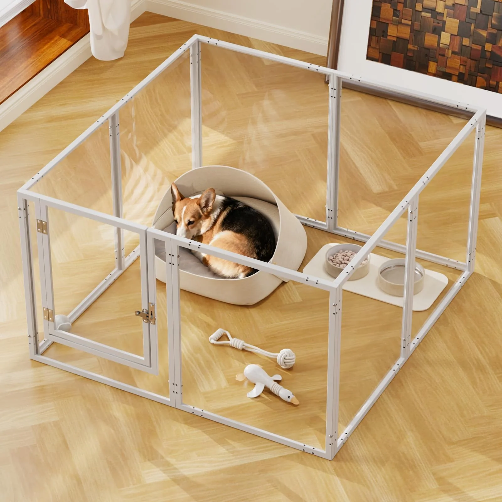 Lightweight WSHPY Clear Acrylic Dog Play Pen Indoor 39-Inch – 8-Panel Pet Enclosure for Small Dogs Cats Versatile