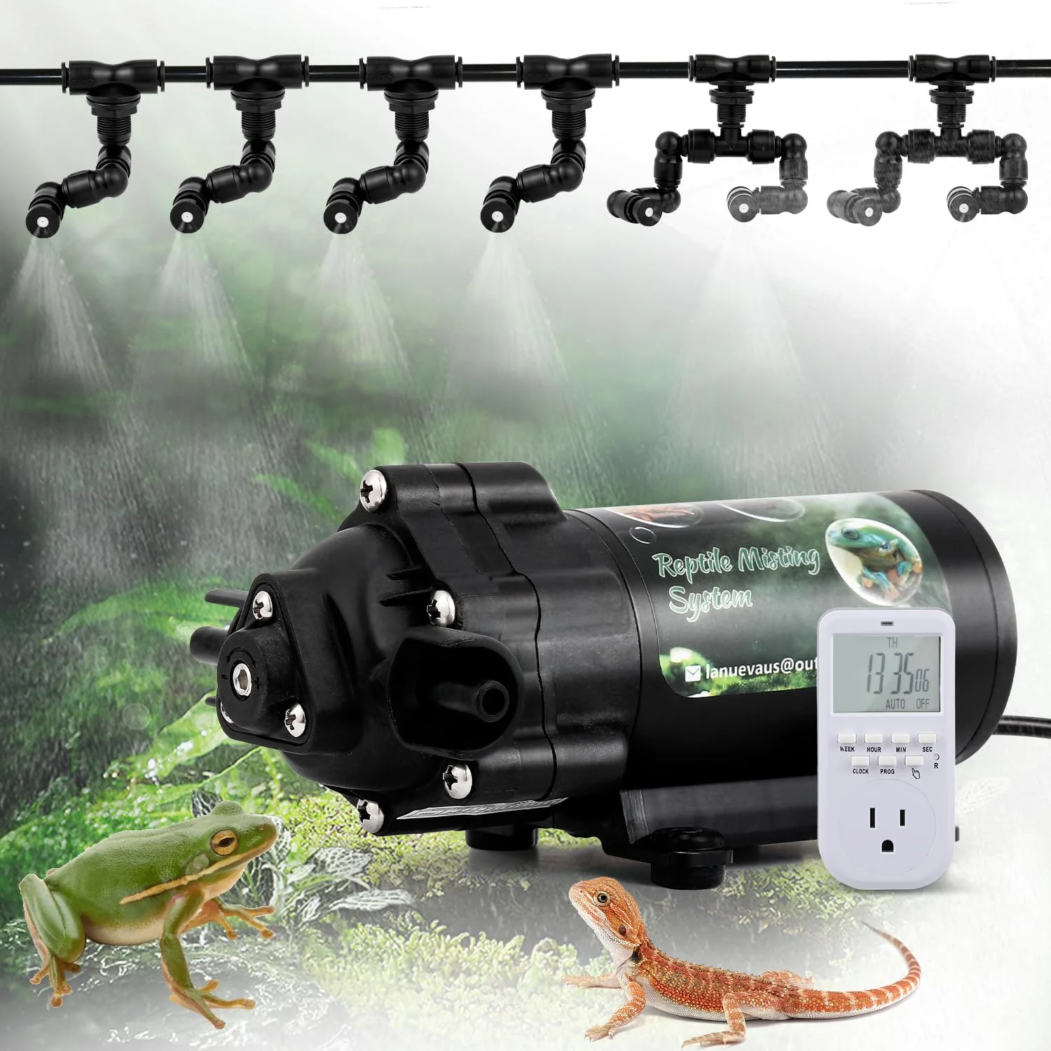 Specialty LANUEVA Reptile Humidifier — Quiet 360° Misting System with Timer for Terrariums Organic