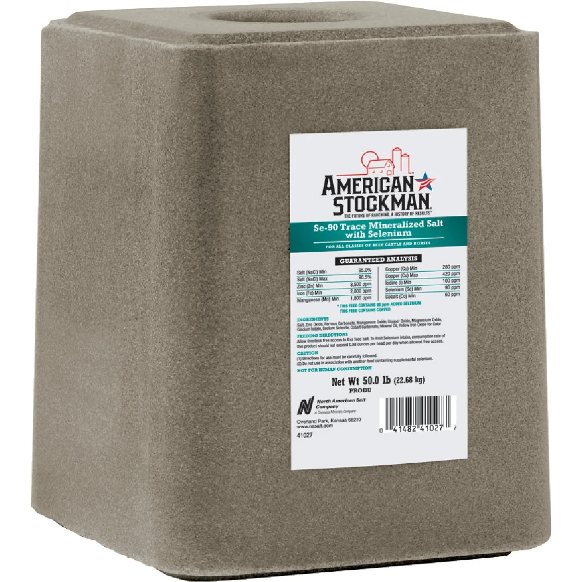 Classic American Stockman 50 Lb. Trace Mineralized Salt With Selenium 90 Salt Block Refined