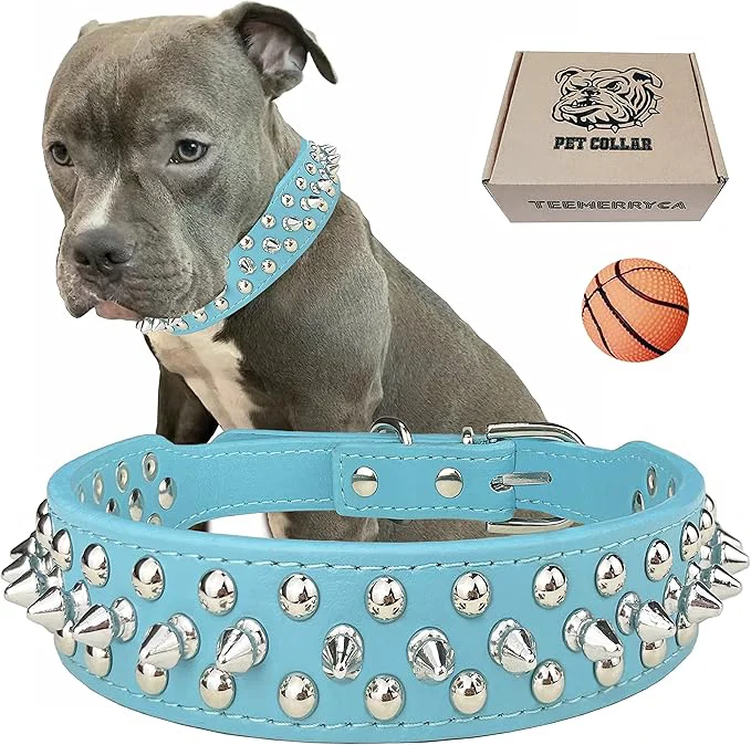 Clean TEEMERRYCA Adjustable PU Leather Spiked Studded Dog Collars Relaxed