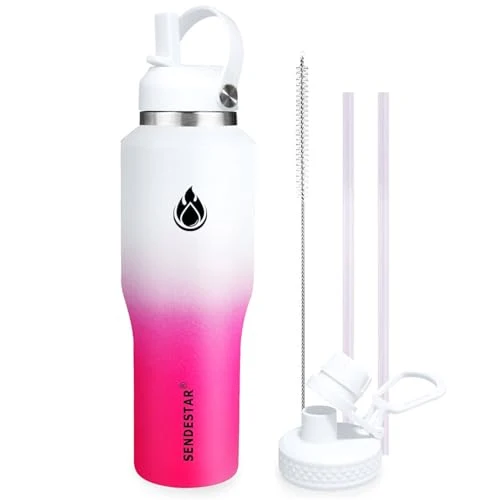 Premium Material 32oz Water Bottle Wide Mouth Stainless Steel Vacuum Insulated Double Wall with 2 Straw Lids Fit in Any Car Cup Holder TXIN Lightweight