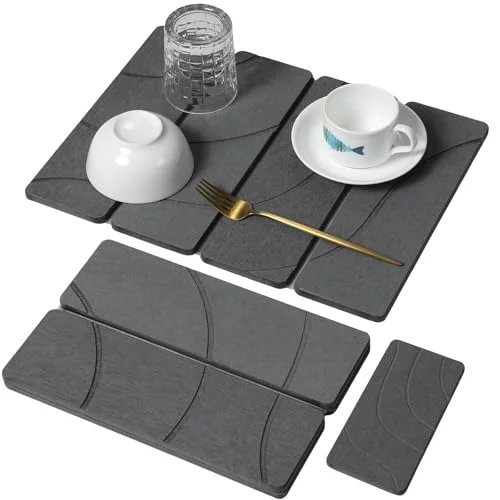Traditional Small Stone Dish Drying Mat for Kitchen Counter 2 Count Fine
