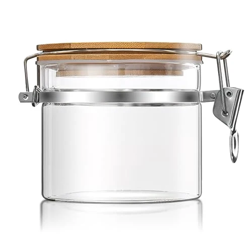 Carefully Designed 18 oz 550 ml Glass Storage Canister with Airtight Bamboo Lid User-Friendly