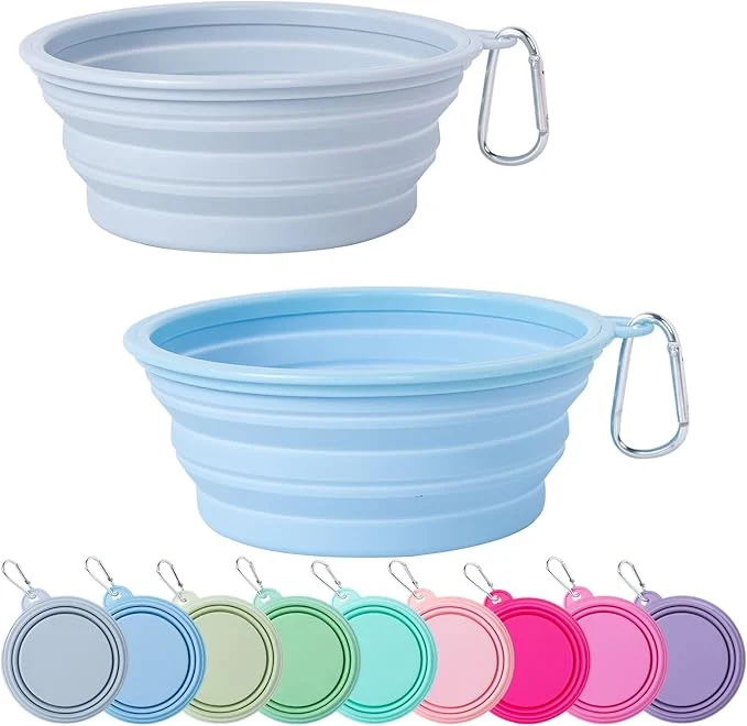 Minimalist SLSON Collapsible Dog Bowl 2Pack Macaron Color Pet Travel Bowls Silicone Foldable Water Feeder Dish for Small to Large Dogs Cat Walking Hiking Camping Macaron Blue and Light Grey Medium About ThisOverview Lightweight