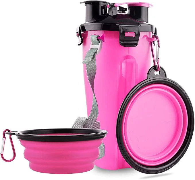 Original Guardians Dog Travel Water Bottle Collapsible Bowls 2 in 1 Pet Food Container with Collapse Bowls Outdoor Portable Water Bowls for Walking Traveling Camping and Hiking Pink About ThisOverview Healthy