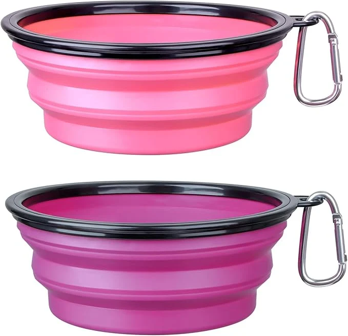 Proven Dog Bowl Large Pet Collapsible Bowls 2 Pack Collapsible Dog Water Bowls for Cats Dogs Portable Pet Feeding Watering Dish for Walking Parking Traveling with 2 Carabiners Large Pink Purple About ThisOverview Convenient