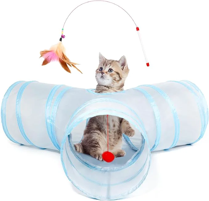 Reusable Tempcore Pet Cat Tunnel Collapsible Toy 3-Way Kitty Tunnel Natural