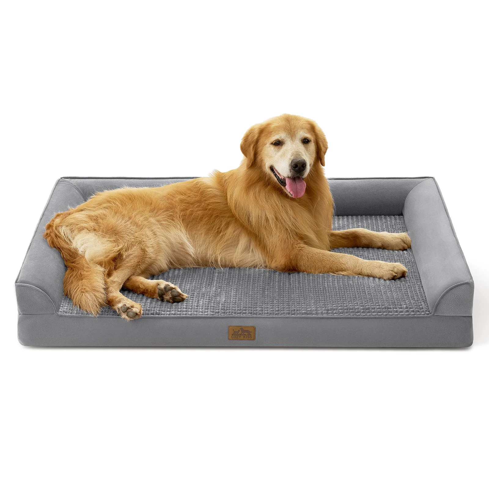 Versatile COZY KISS XXL Dog Bed – U-Shape Bolster Sofa with Waterproof Liner for Dogs Up to 150 lbs Elegant