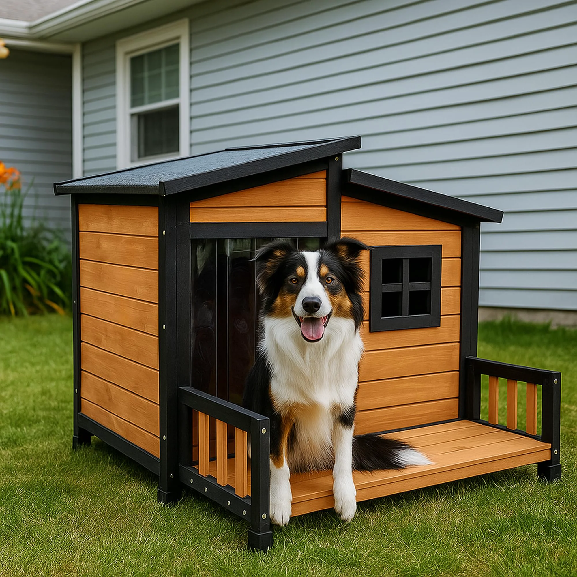 Recyclable WHEGETED Large Outdoor Indoor Wooden Dog House – Weatherproof Insulated d Floor Genuine