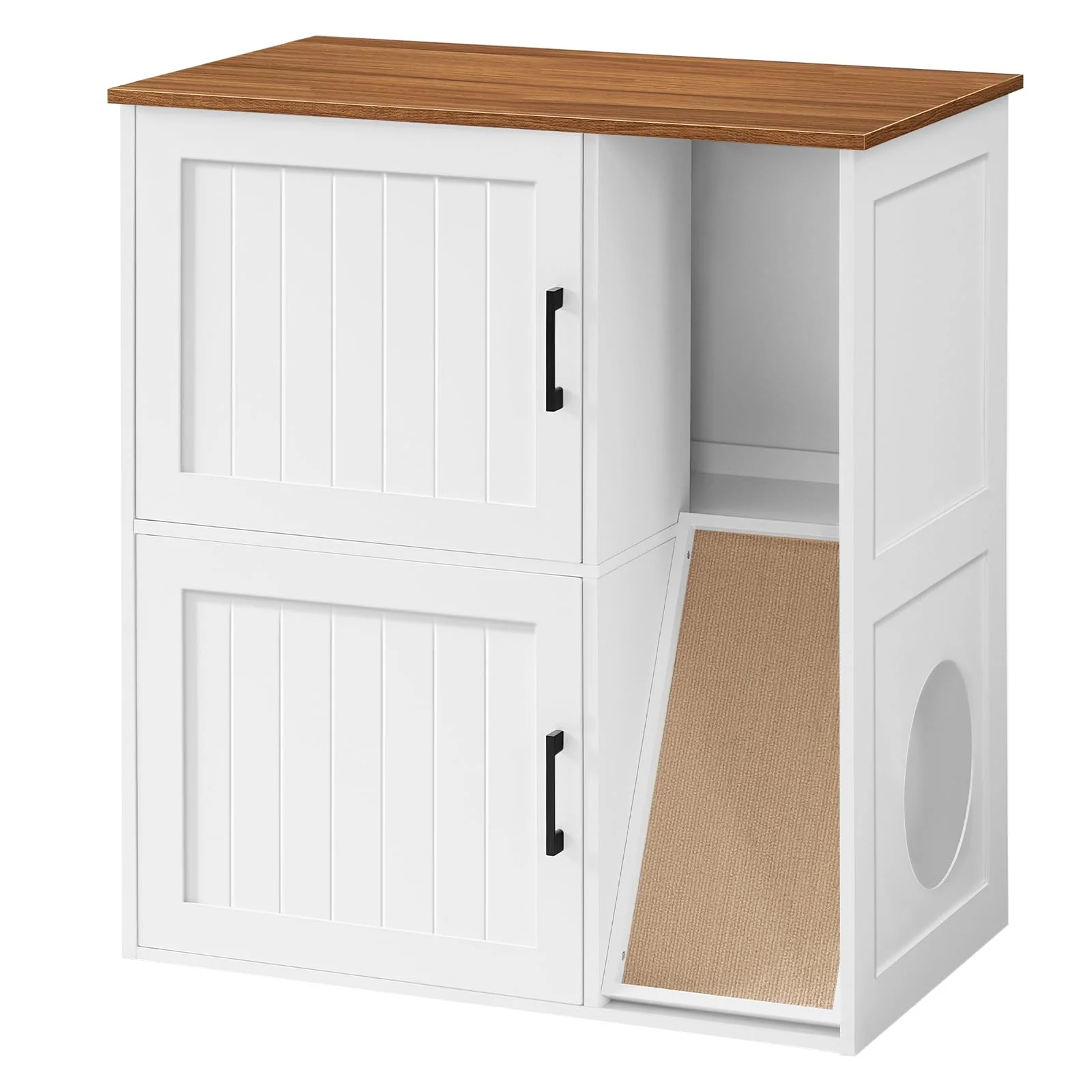 Consistent MAHANCRIS Litter Box Enclosure for 2 Cats – White Walnut End Table Hidden Dual Litter Boxes CWBZ3201 Fine