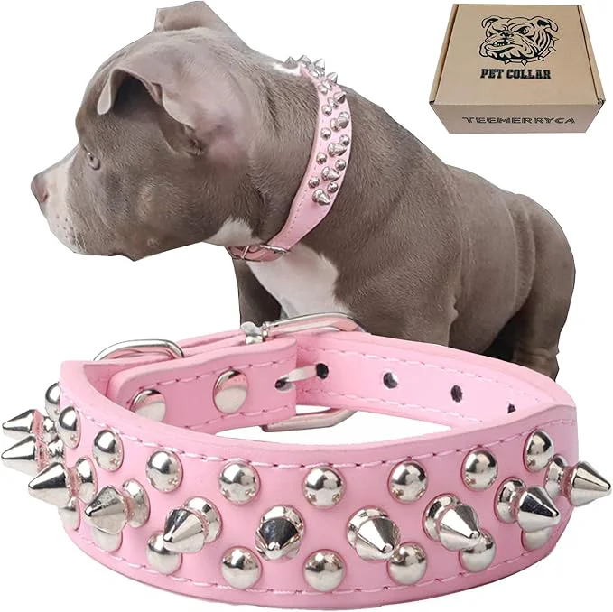 Proven TEEMERRYCA Adjustable Leather Spiked Studded Dog Collars Verified
