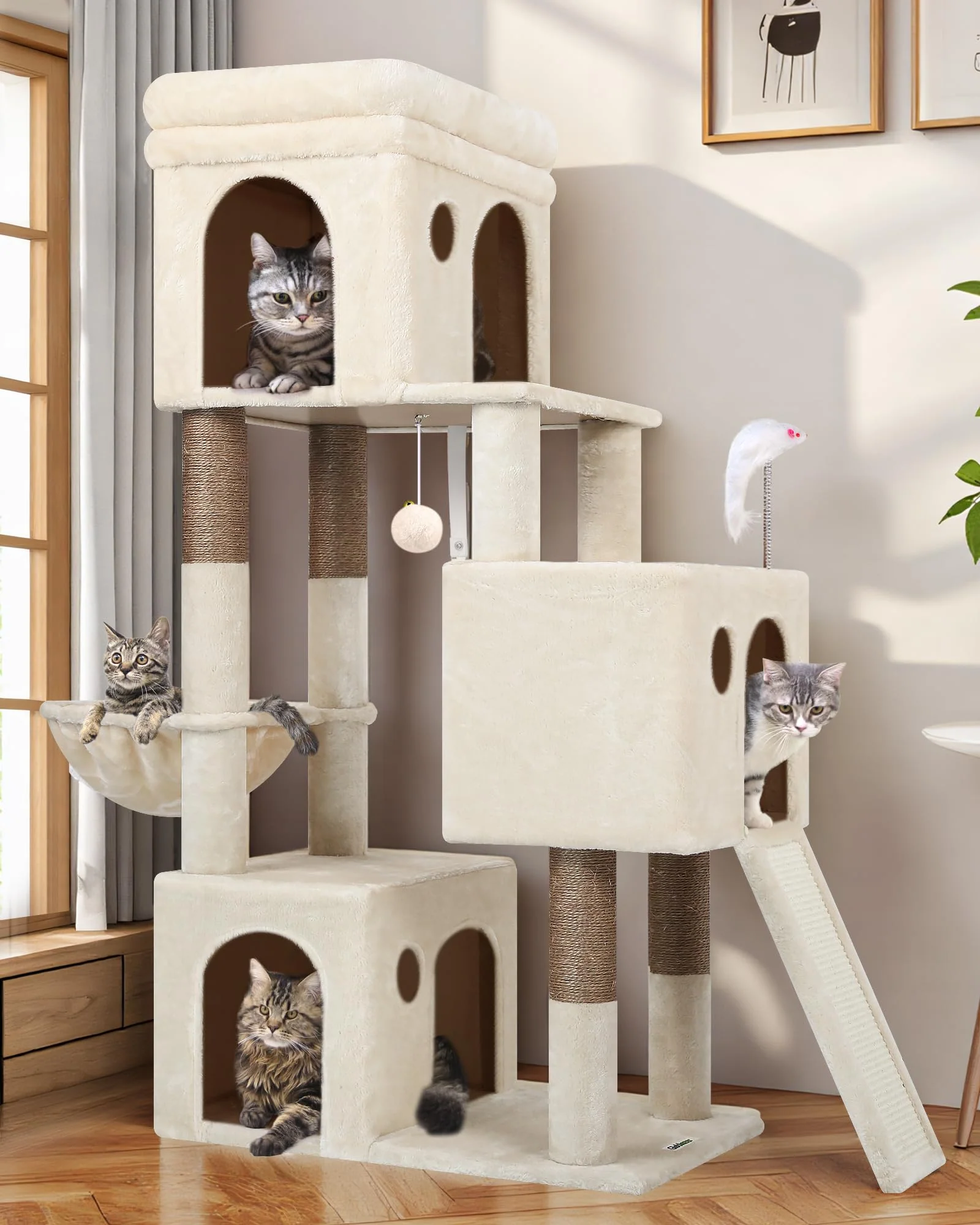 Expertly Made Globlazer 52-Inch Cat Tower for Multiple Indoor Cats Heavy-Duty Cat Tree Optimized