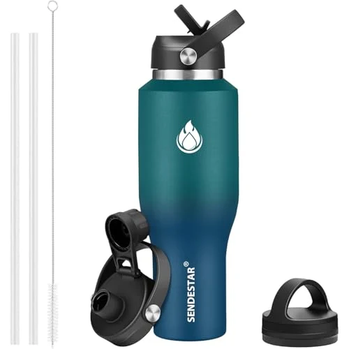 Environmentally Friendly 40oz Water Bottle Wide Mouth Stainless Steel Vacuum Insulated Double Wall with Straw Lids Fit in Any Car Cup Holder Effective