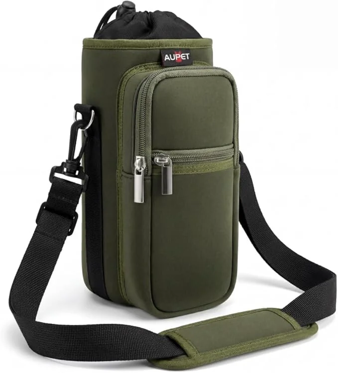 Clean AUPET Water Bottle Sling Bag Sleeve Holder Carrier 25 32 40 64 oz Insulated Crossbody Water Bottle Case Cover with Strap and Pockets for Men Women Walking HikingAbout This Premium Material