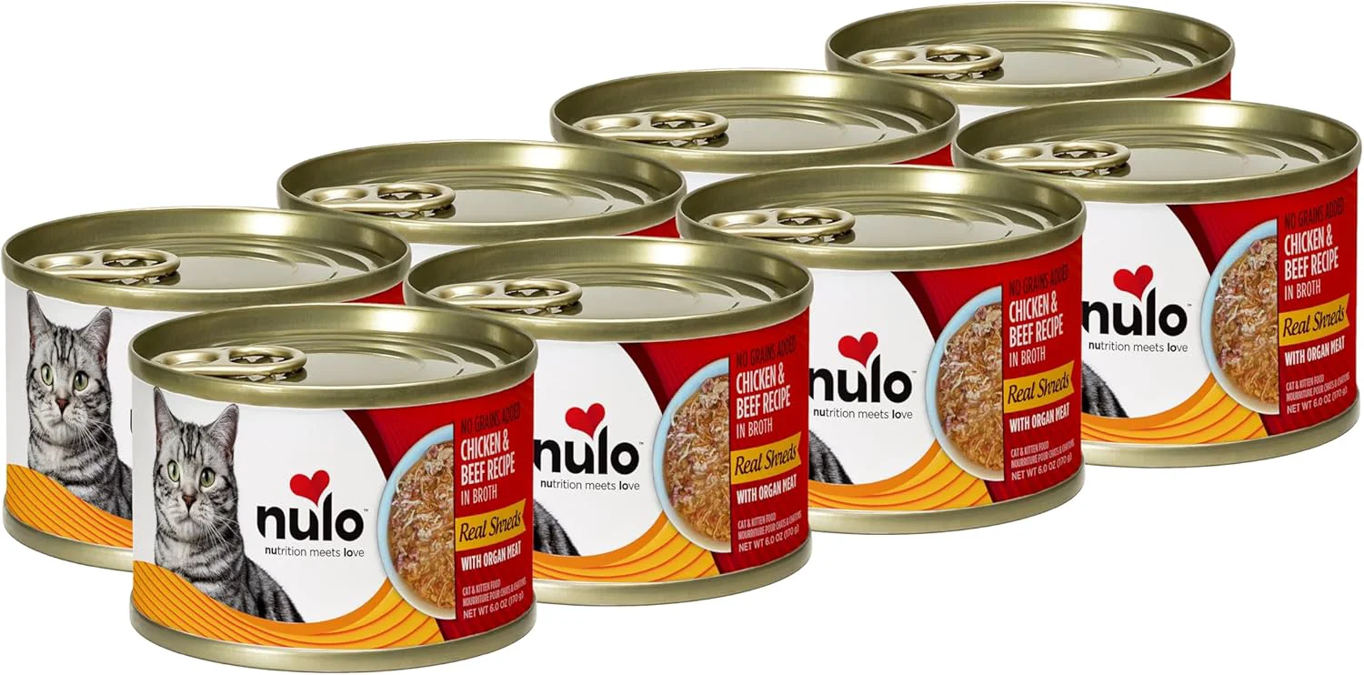 Eco-Friendly Nulo Shreds with Organ Meat Wet Canned Cat Food Chicken Beef 6.0 Ounce 8 Cans Superior