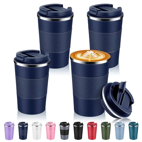 High-Grade 13 oz Stainless Steel Insulated Travel Coffee Mug with Fip Lid Bulk 4 Pack 4 Count Clean
