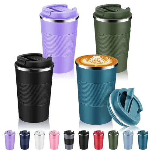 Artisan 13 oz Stainless Steel Insulated Travel Coffee Mug with Fip Lid Bulk 4 Pack 4 Count Authentic