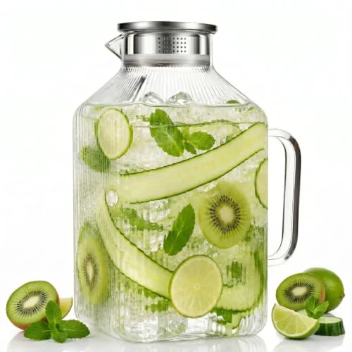 Versatile 1 Gallon Glass Pitcher Thickened Square Striped Borosilicate Glass Proven