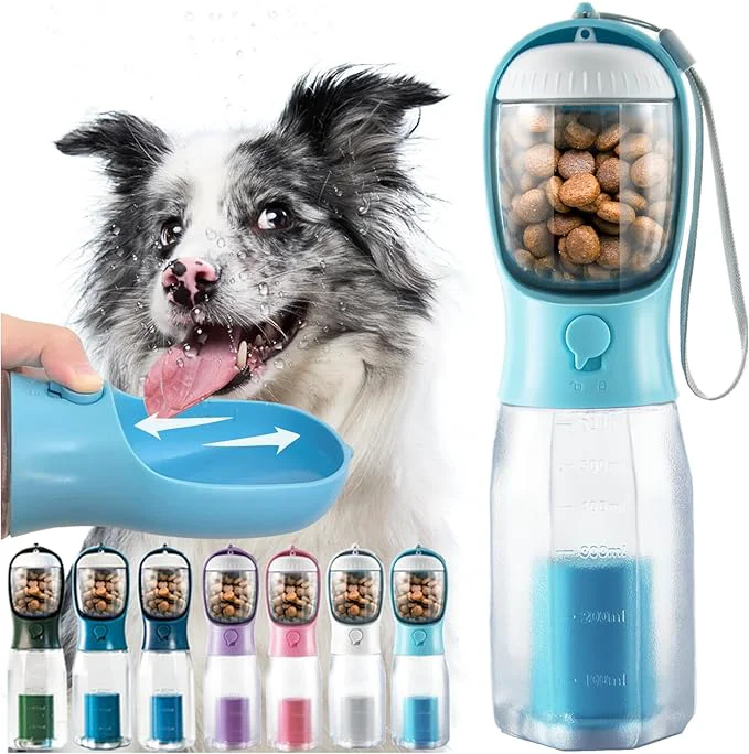 Organic Portable Water Bottle for Dogs 3 in 1 Pet Travel Bowl Dispenser with Food Treat Container Poop Bag Holder Summer Outdoor Walking Hiking Accessories for Large Dog On The Go – Blue 20ozAbout ThisOverview Responsible