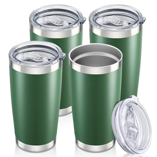 Green 20 oz Tumbler with Lid Stainless Steel Insulated Tumblers Bulk Cups Mug 4 Count Casual