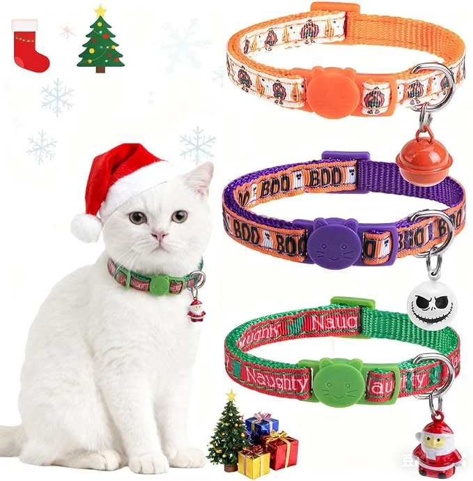Minimalist Christmas Cat Collar with Bells Thanksgiving Cat Collar Breakaway Halloween Superior