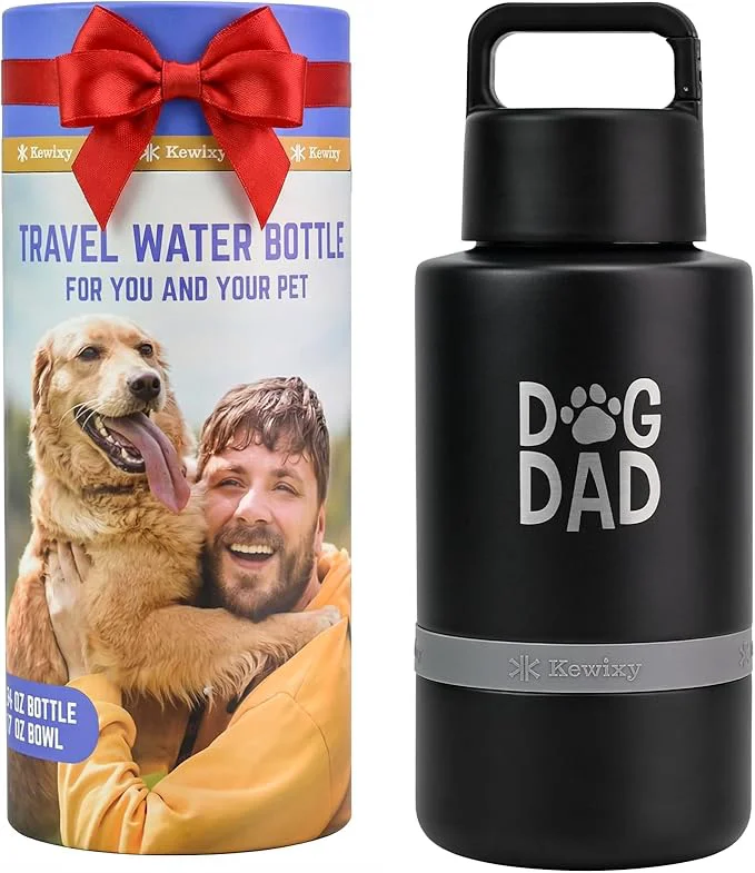 Practical Dog Dad Gift Insulated Dog Water Bottle with Travel Bowl Men Christmas Birthday for DogLover Portable Water Bottle Dispenser Accessories for Car Camping Outdoor Detachable DogDad-Black About ThisOverview Consistent