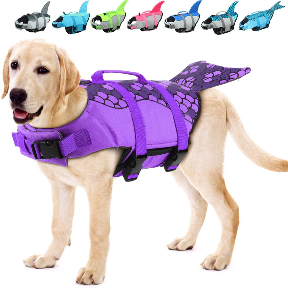 Dependable EMUST Dog Life Vest PurpleMermaid – High Buoyancy Lift Handle Size M Comfortable