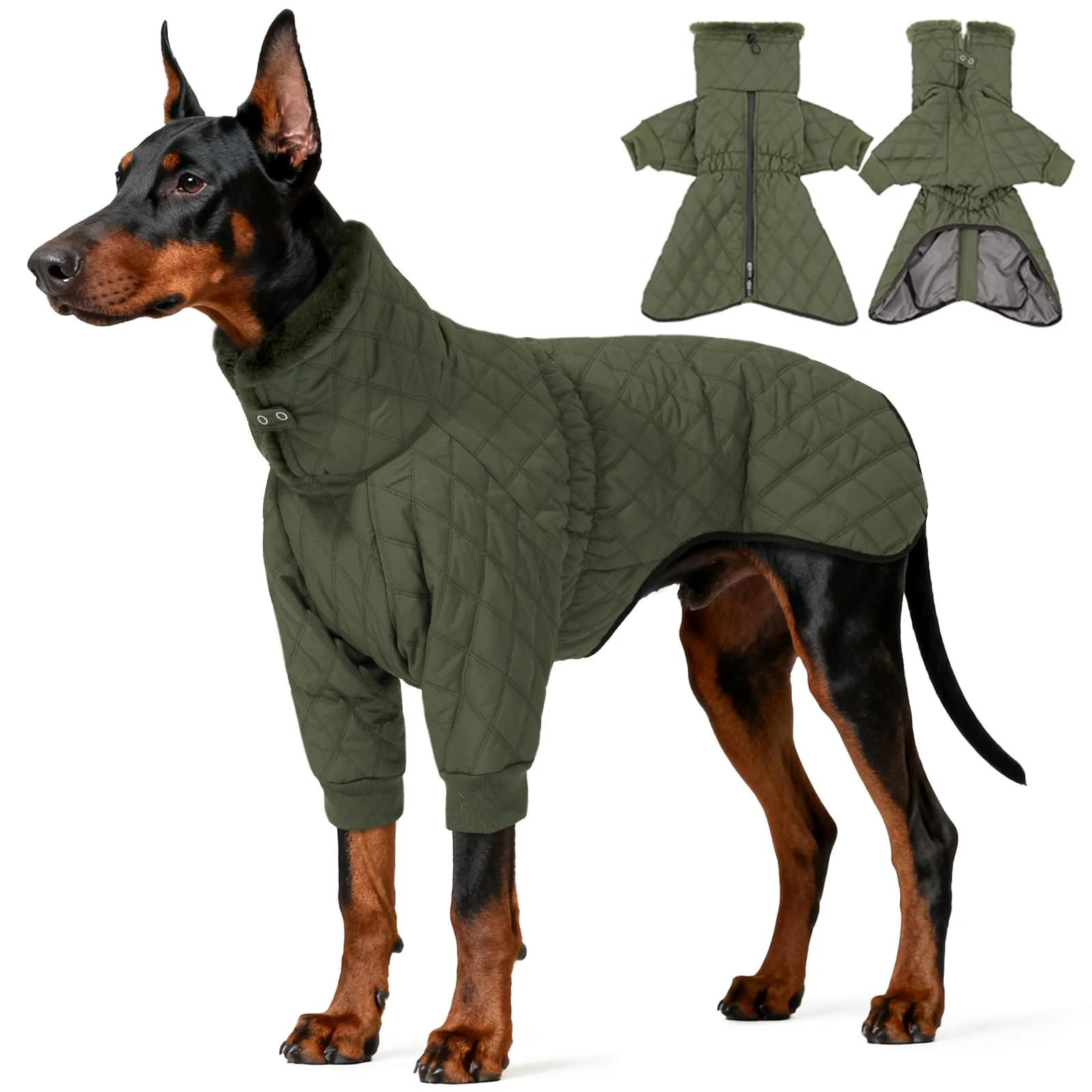 Environmentally Friendly IDOMIK Dog Winter Coat for Large Dogs Warm Waterproof Green Snow Jacket 2XL Secure