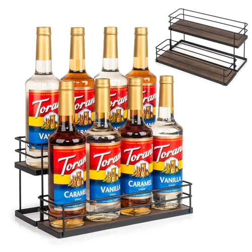 Outstanding 8 Bottle Capacity Coffee Syrup Organizer 2 Tier Coffee Syrup Stand Shelf for Coffee Bar Kitchen Small Wine Rack for Bar Family Storage for Syrup Wine Dressing 13.6 inch es Natural