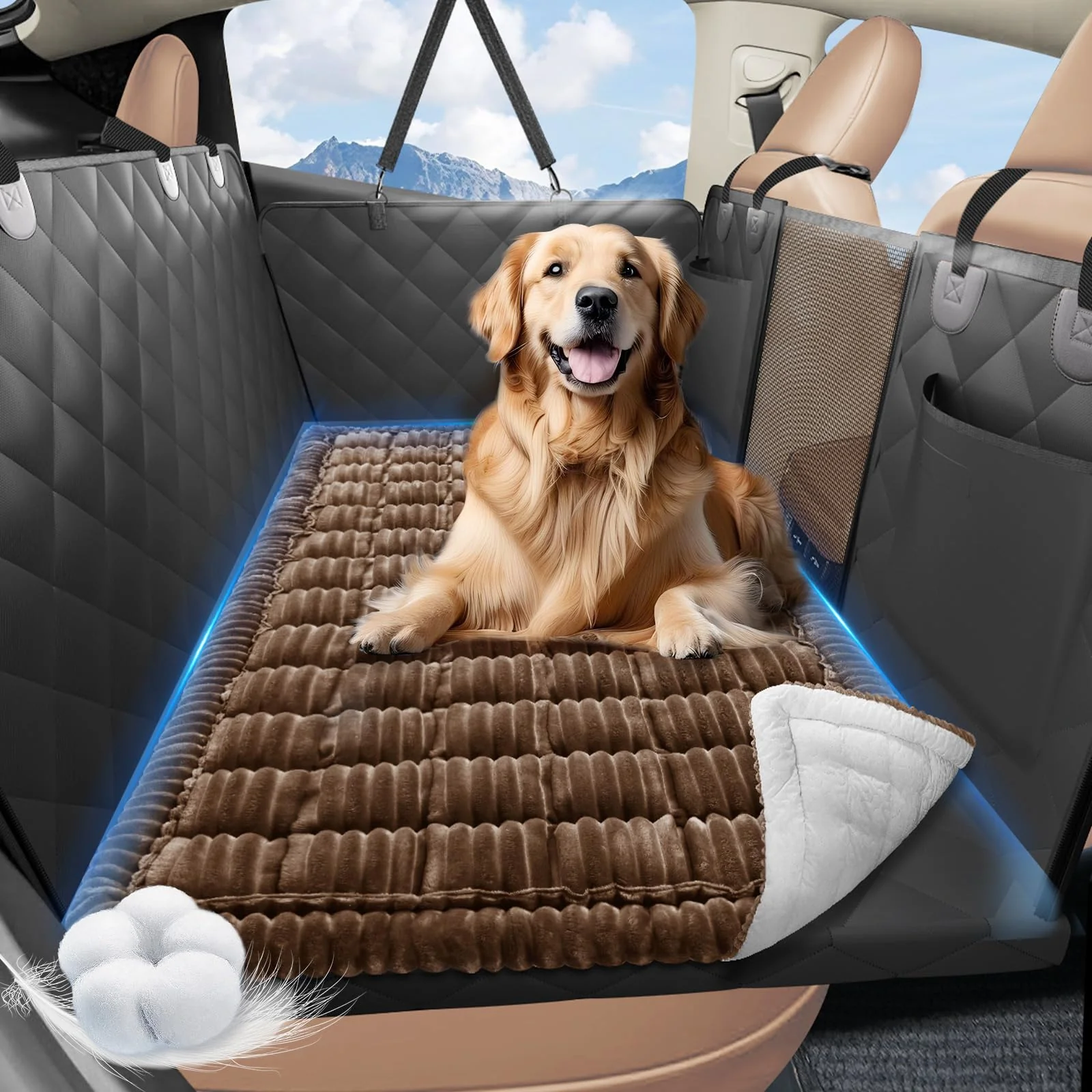 Casual ROUWINNE Backseat Dog Bed – Non-Slip Ultra-Soft Travel Pet Bed 51 x 23.5 Brown High-Grade