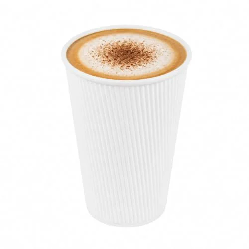 Breathable Ripple Wall Coffee Cups 25 Count 16 Ounce Insulated White Paper Cups Natural