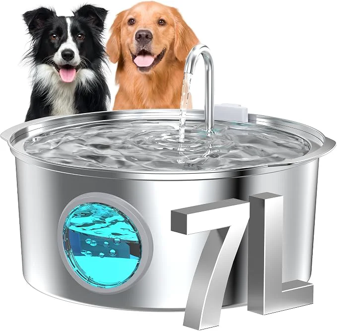 Next-Generation Dog Water Fountain for Large Dogs 7L 236oz 1.8G Dog Fountain Stainless Steel Minimalist