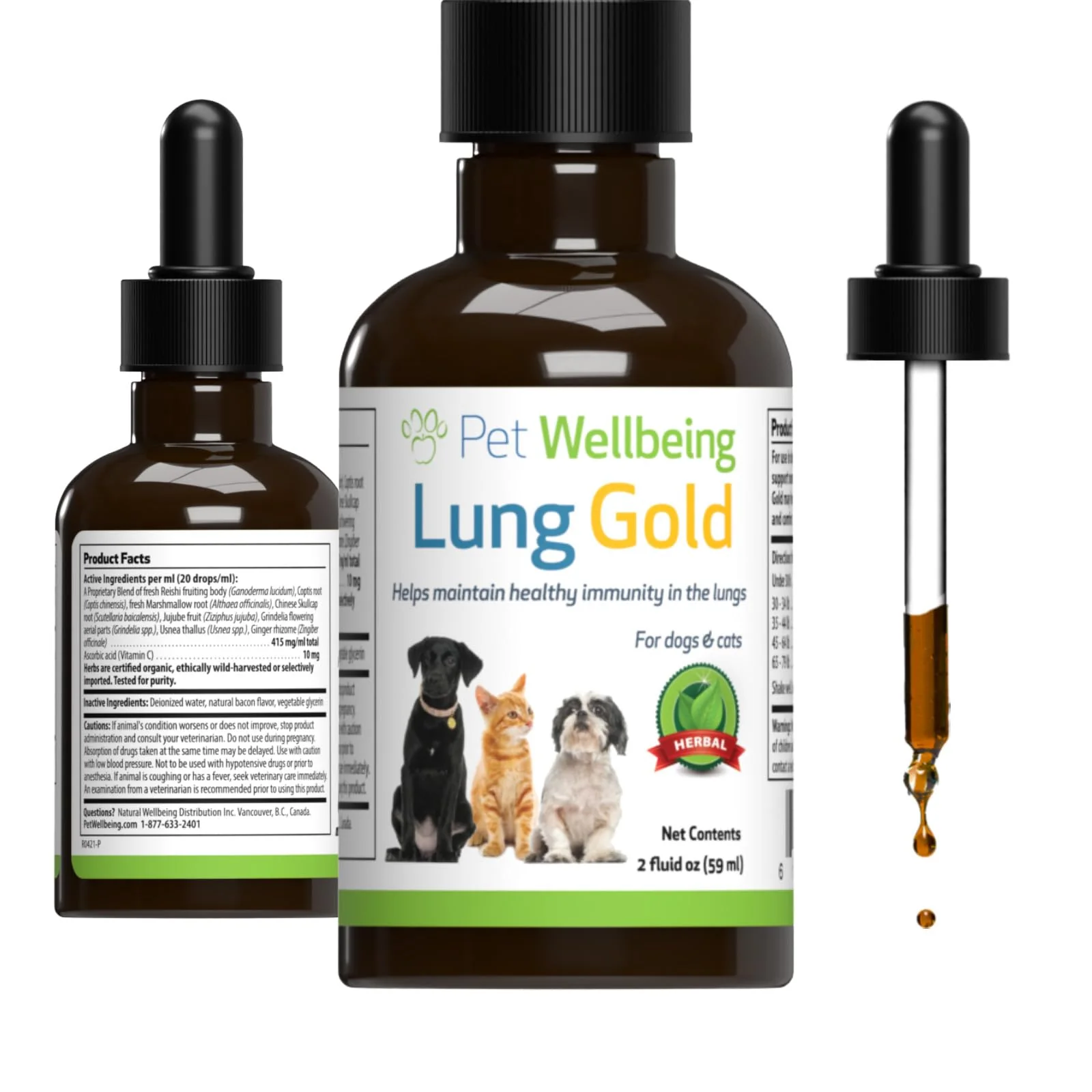 Consistent Pet Wellbeing Lung Gold for Dogs — Respiratory Support NASC- Vet-Formulated Liquid Recyclable