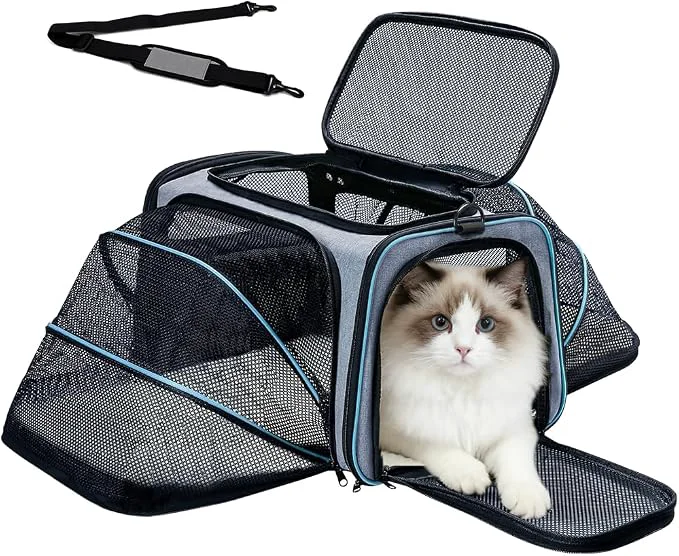 Relaxed Double Expandable Cat Carrier Airline Soft-Sided Pet Travel Carrier Pure