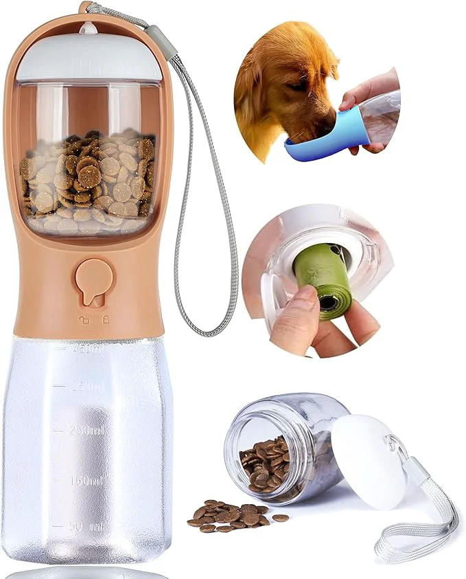 Sophisticated Dog Water Bottle with Food Container Portable Pet Dog Water Dispenser for Outdoor Walking Hiking Travel Puppy Essentials Puppy Supplies Replaceable Waste BagsAbout ThisOverview Reliable