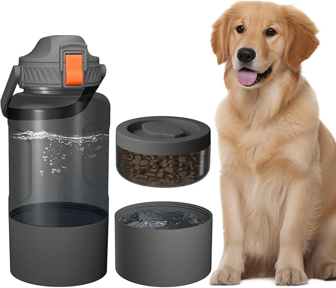 Elite 53oz Large Dog Water Bottle with Water Food Bowl 3-in-1 Portable Pet Feeding Hydration Dispenser for Large Dogs Humans Leak-Proof Tritan Bottle for Hiking Camping Walking Car TripsAbout ThisOverview Fast