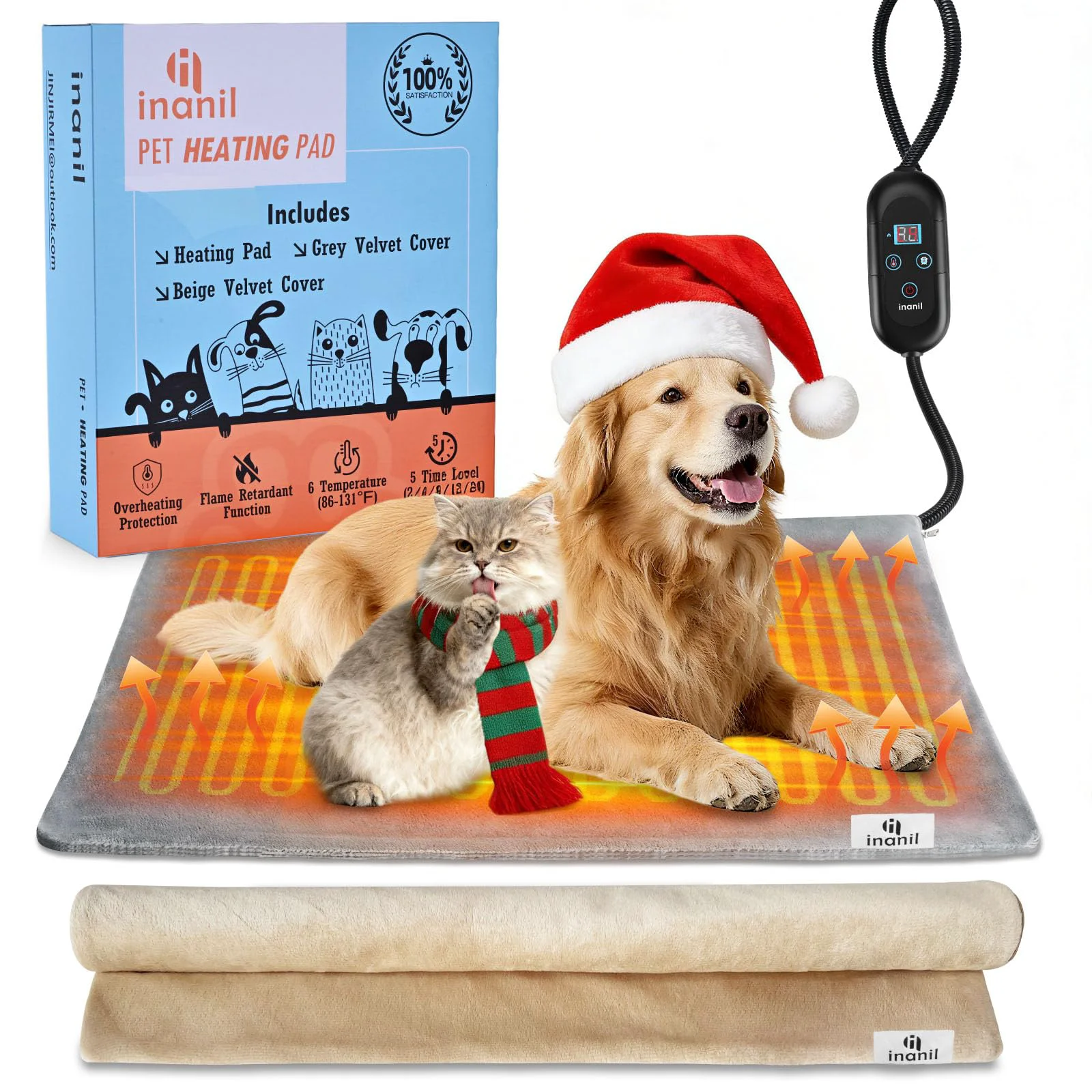 Excellent inanil Dog Heated Pad – 6 Temperature Levels 2–24h Timer Large Waterproof Heating Pad for Dogs Versatile