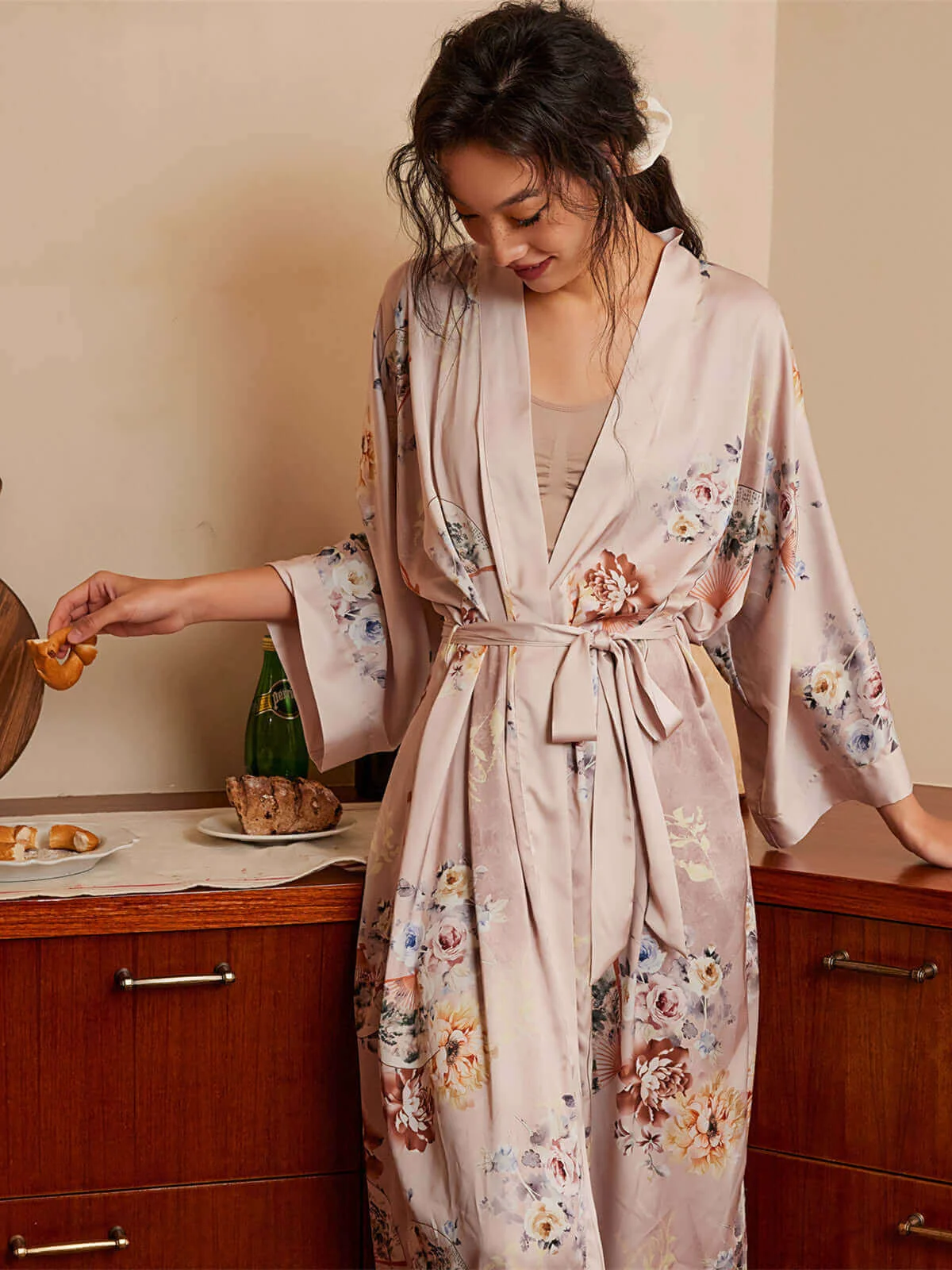 Functional Folding Fan Kimono Robe Environmentally Friendly