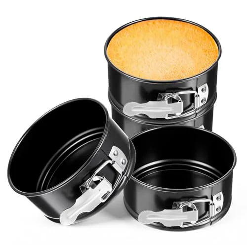 Healthy 4 Pcs 4 Inch Non Stick Springform Pan with Removable Bottom Carbon Steel Round Springform Cheesecake Pan with Stainless Steel Spring Buckles for Baking Kitchens Restaurant 4 Count Secure