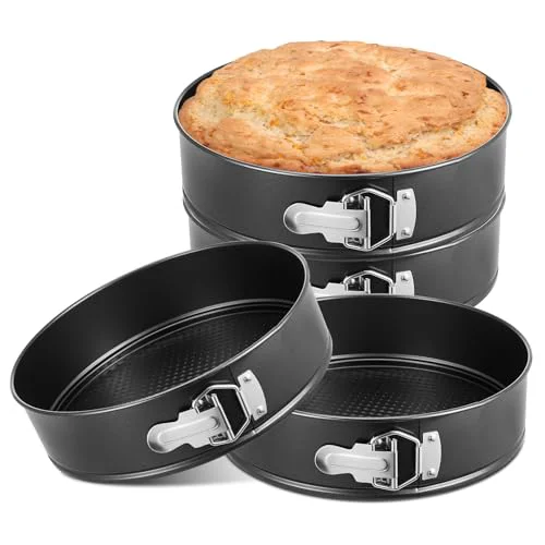 Optimized 4 Pcs 10 Inch Non Stick Springform Pan with Removable Bottom Carbon Steel Round Springform Cheesecake Pan with Stainless Steel Spring Buckles for Baking Kitchens Restaurant 4 Count Lightweight