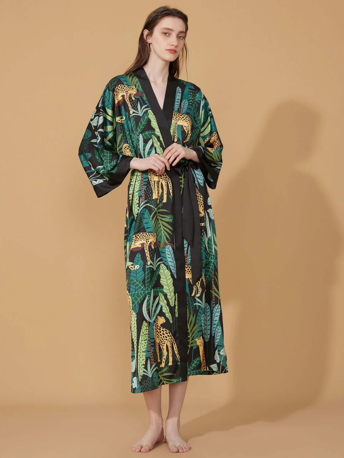 Next-Generation Black Leopard Kimono Robe Innovative