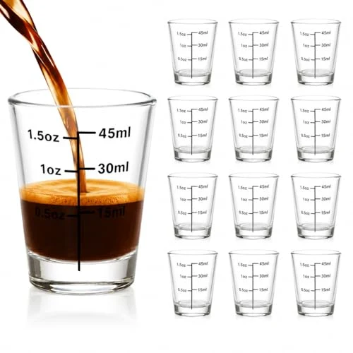 Genuine Shot Glasses Measuring Cup Set 12 Pack Espresso Shot Glasses Liquid Heavy Glass 12 Count World-Class