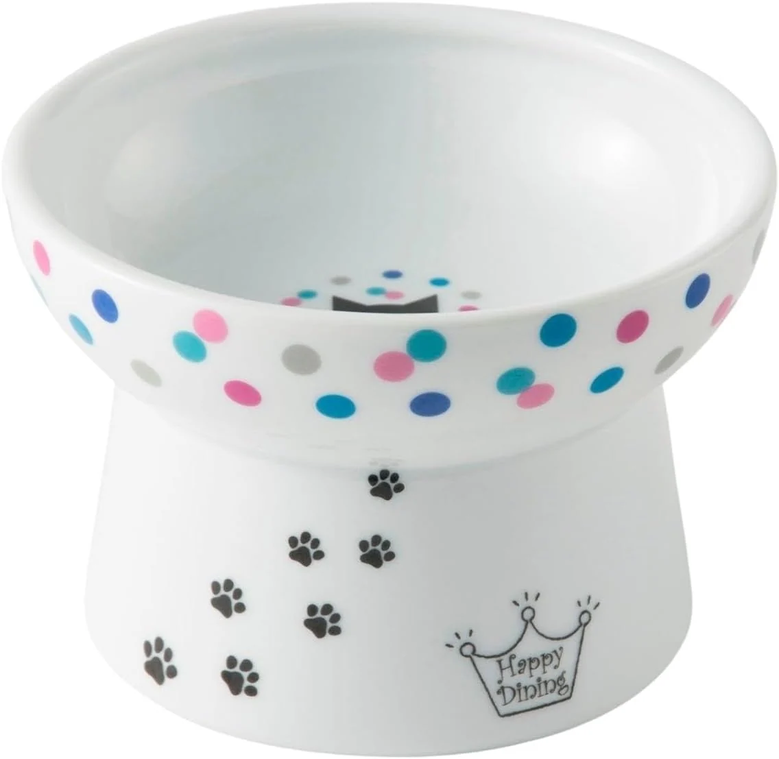 Premium Necoichi d Cat Food Bowl Prevent Neck Whisker Fatigue Dishwasher and Microwave Safe No.1 Seller in Japan Colorful Dots Regular Traditional
