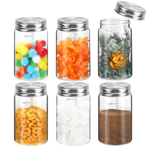 Top-Quality 8 oz Small Glass Coffee Jars Spice Jar Round Storage Canister with Wooden Lid Clear Glass Food Jar for Pantry Sugar Tea Coffee Bean Spice Nuts Cookies Bath Salts Solid