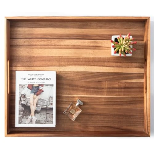 Elegant Extra Large Ottoman Wood Serving Tray with Handles Original