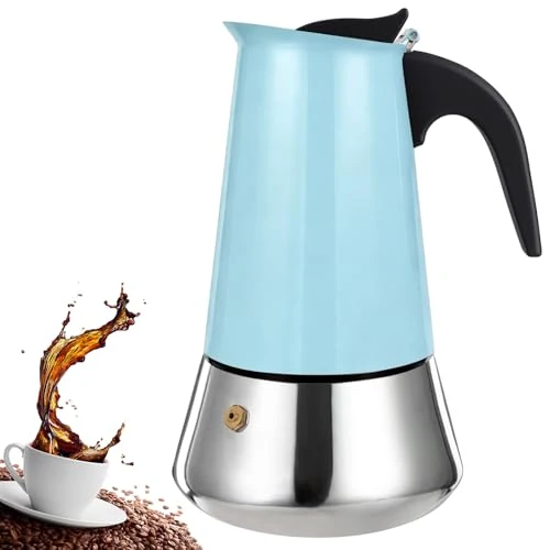 2 Cup Stovetop Espresso Maker Stainless Steel Moka Pot Stove Top Percolator Italian Coffee Makers Capable Mocha Greca Machine Cafe Classic Induction Cookers for Home and Camping 100ml 3.3oz Long-Lasting