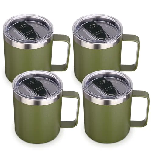 Fine 14oz Insulated Stainless Steel Coffee Mug with Lid Bulk 4 Pack 4 Count Lightweight